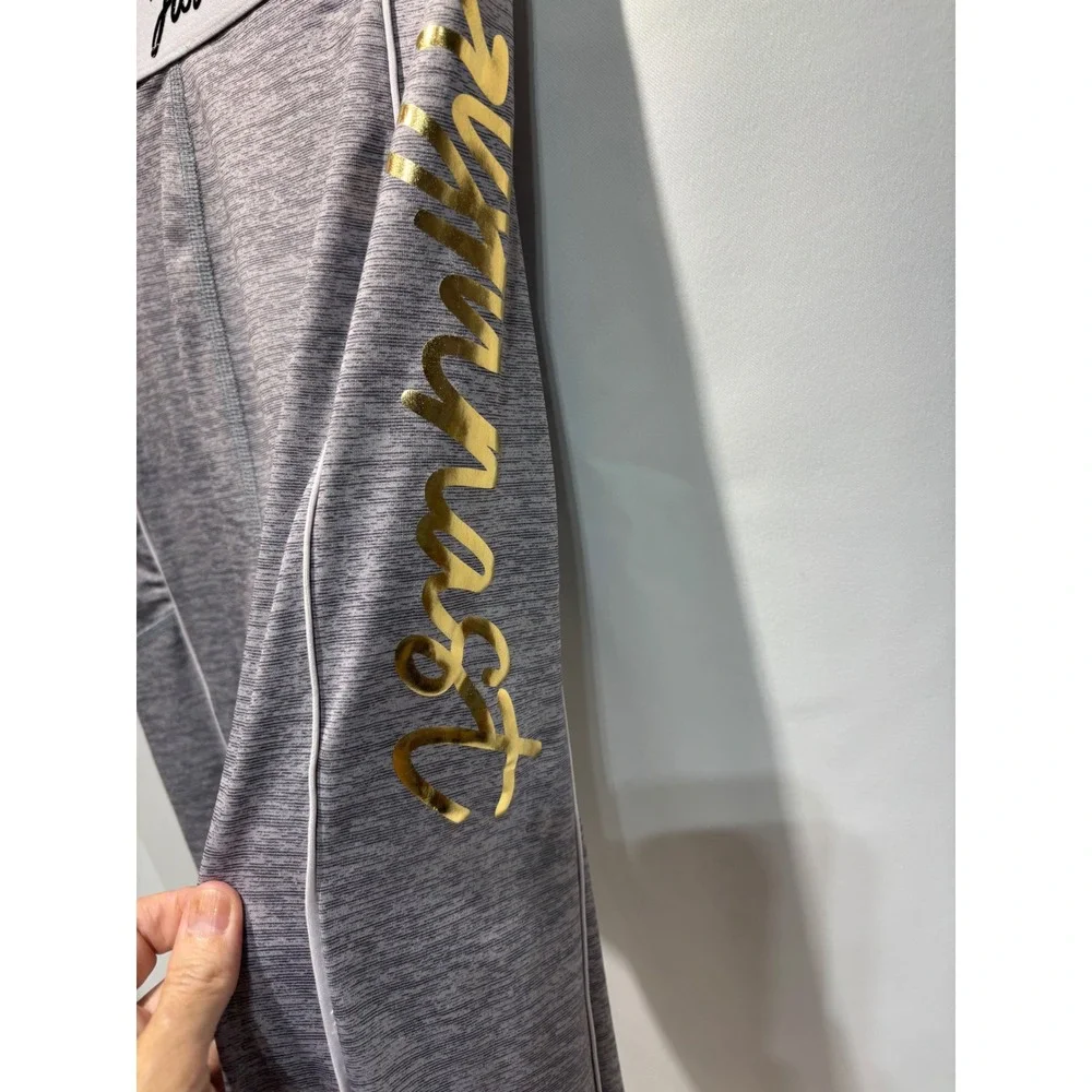 Justice Leggings Girls XL 16/18 Gray Gold Foil Logo Active Space Dye Pocket